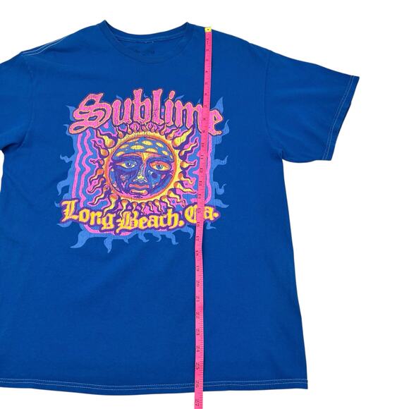 Sublime Mens Long Beach CA Blue Neon Sun Face Graphic Retro Rock Band T-Shirt - Picture 7 of 8